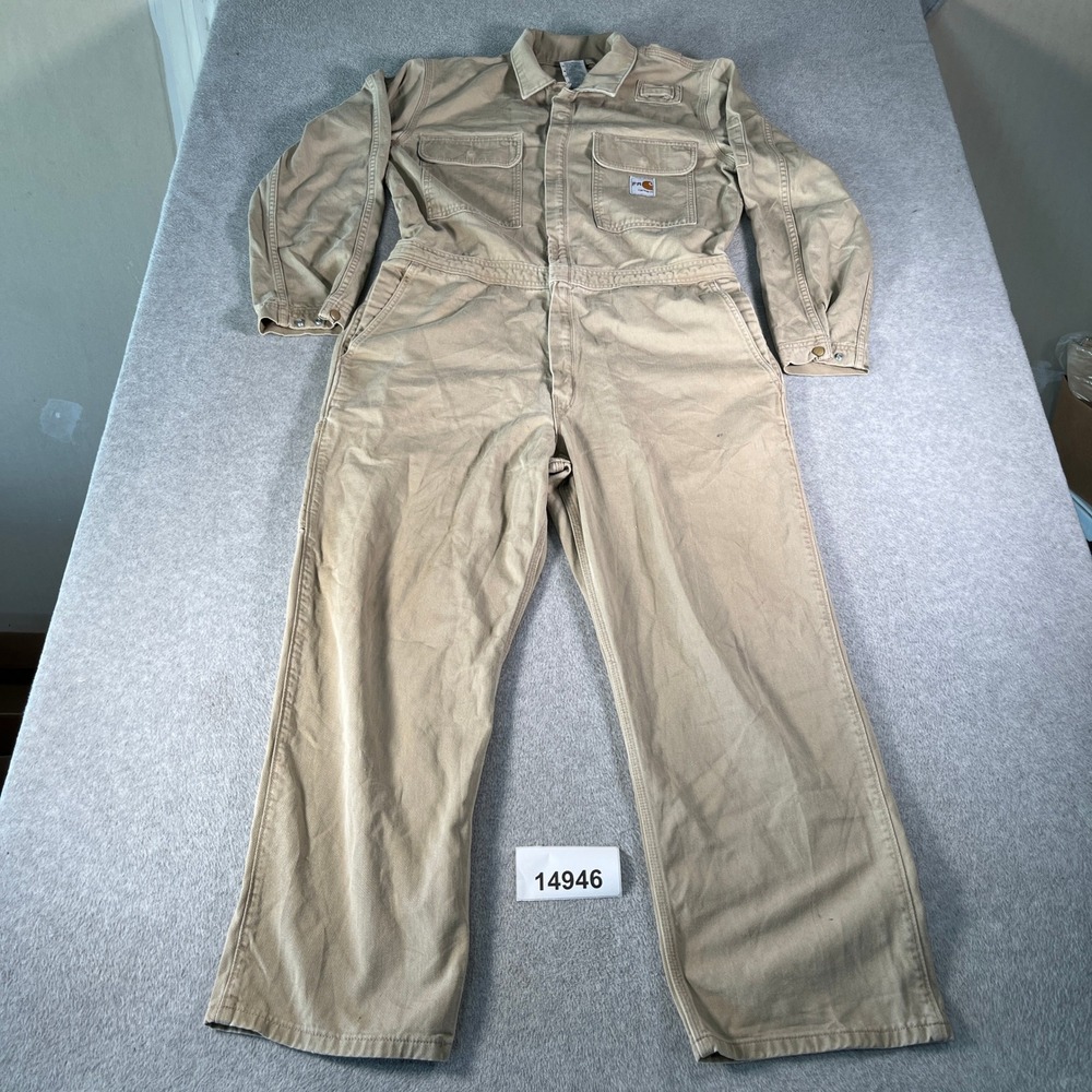 Carhartt HRC 2 Flame Resistant Twill Coveralls Mens 42 Tan Cotton Workwear